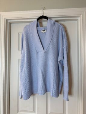 aerie Pale Blue V-Neck Waffle Knit Sweater